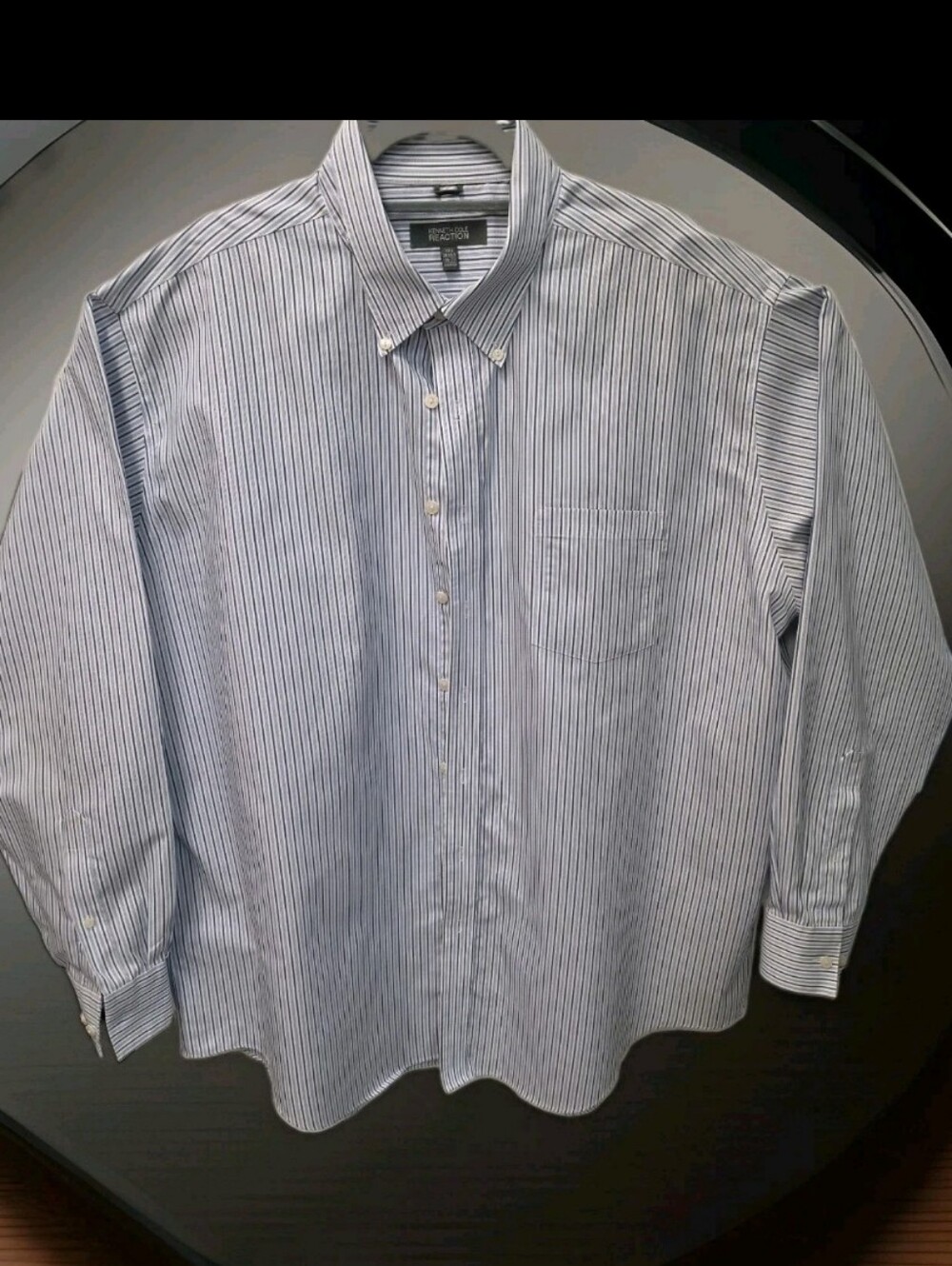 Kenneth Cole Reaction Men XXL- 18-18.5 Blue White Non Iron Long Sleeve Shirt